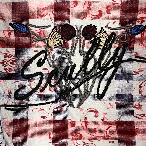Scully Western Shirt Mens Size Large L Red Plaid Pearl Snaps Paisley Embroidered - Picture 2 of 12